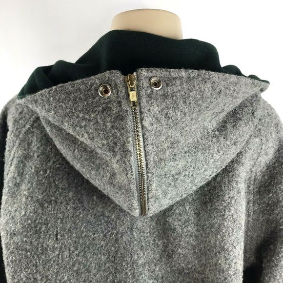 Ralph Lauren Wool Jacket Size M Gray Varsity Crest Patch Badge Zip Hooded Pocket - Picture 8 of 12